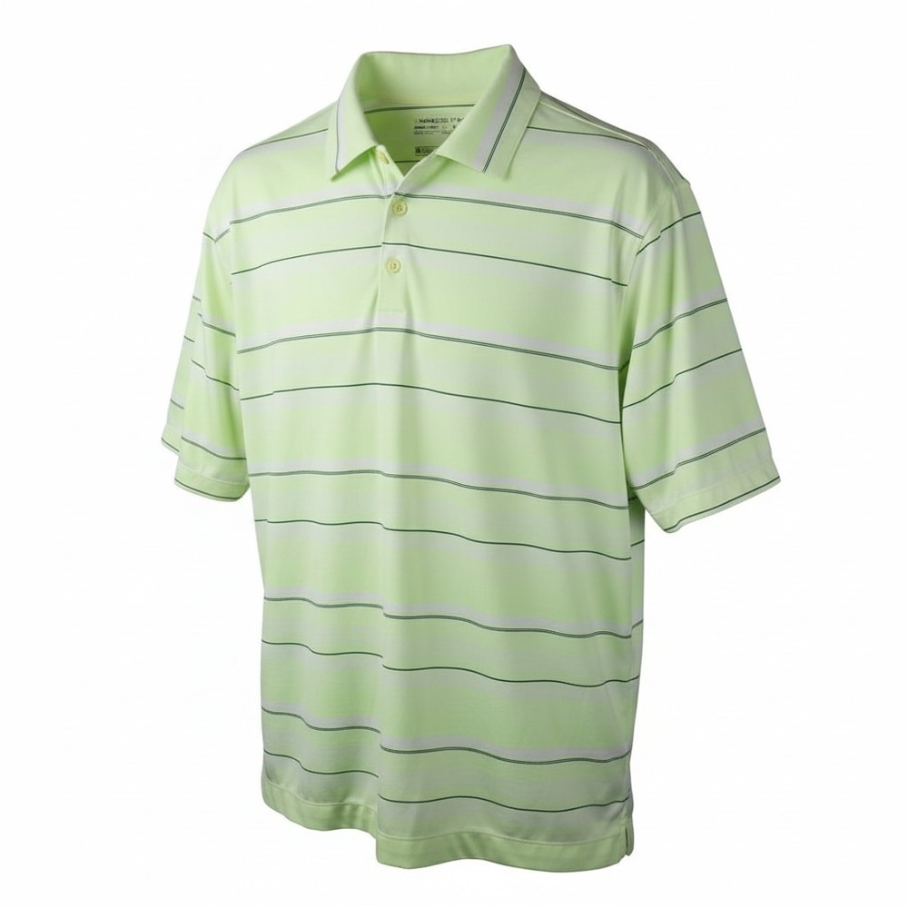 Nike Golf Mens NikeFit Dry Polo Shirt Large Lime Green Striped Short Sleeve Top